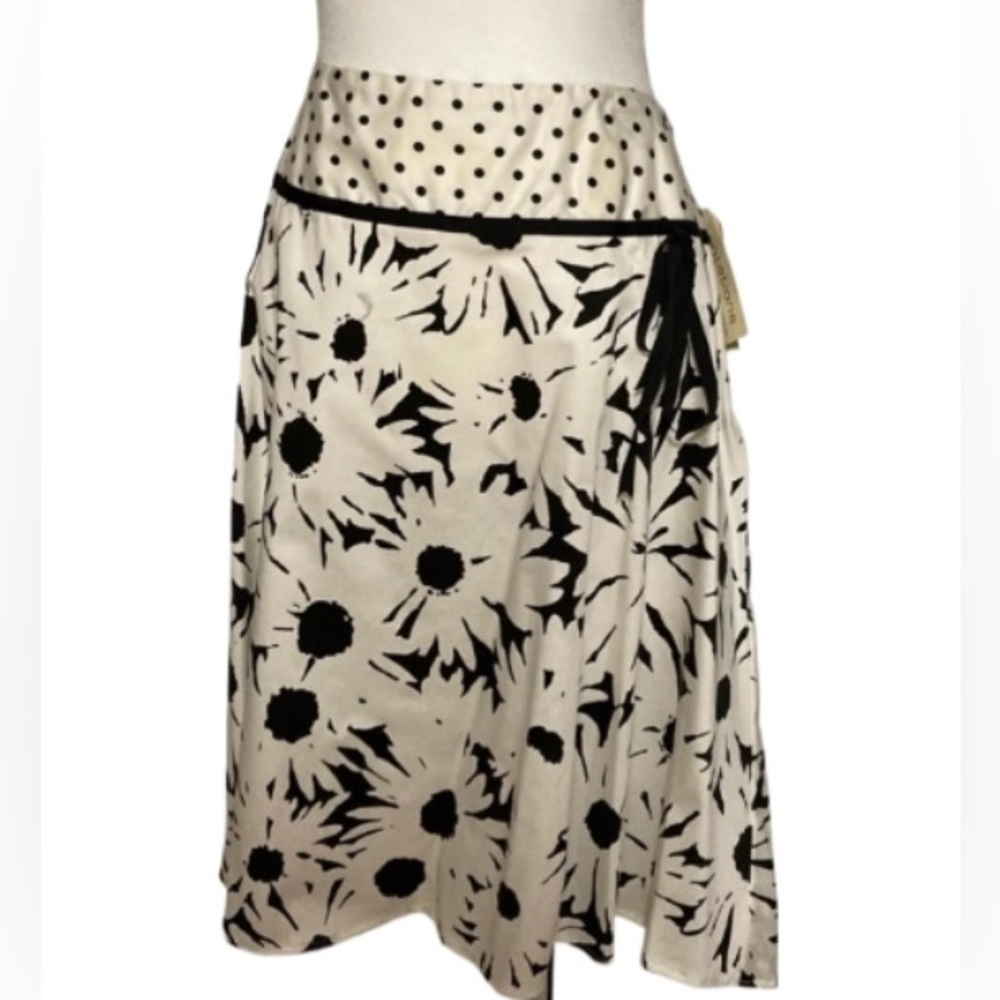NWT Notations Vintage White + Black Floral Midi Skirt Size XL
